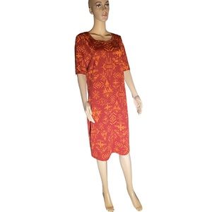 LulaRoe red/orange tribal print dress